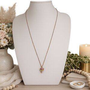 Avon Gold Tone Chain Necklace Faux Pearl Grape Cluster Pink Rose Pendant Vintage